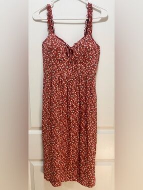 AUW Red Smocked Top dress with Flower Print